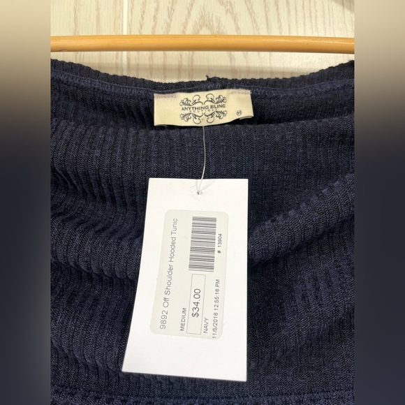 Anything Bling Boutique Navy Blue off the shoulder or Hoodie Tunic Size M NWT - Picture 4 of 4